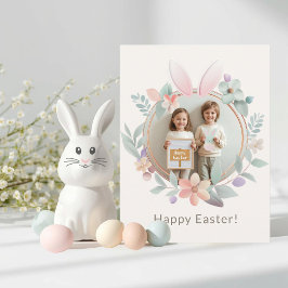 Postal Elegant Easter Bunny Wreath Photo Postcard