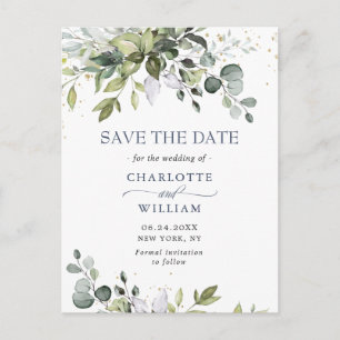 Postal Elegant Eucalyptus Greenery Wedding Save the Date