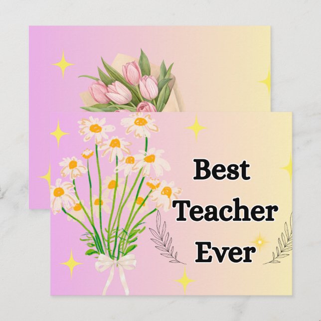 Postal Elegant Floral Best Teacher Ever Gift Design (Anverso / Reverso)