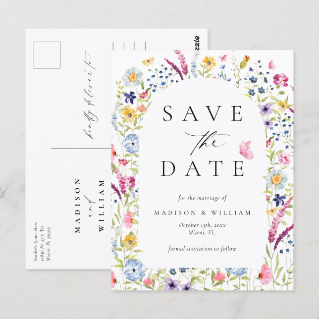 Postal Elegant Floral Botanical Rustic Save the Date (Anverso / Reverso)