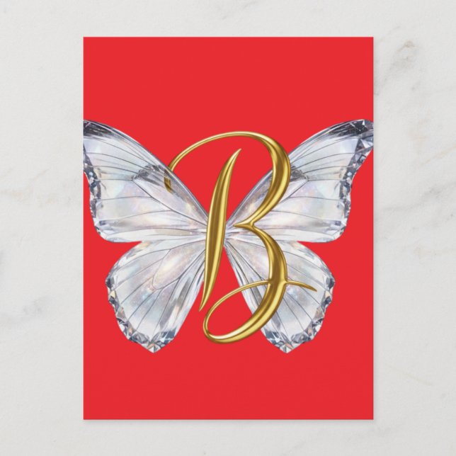 Postal Elegant Floral Butterfly Letter B - Artistic Monog (Anverso)