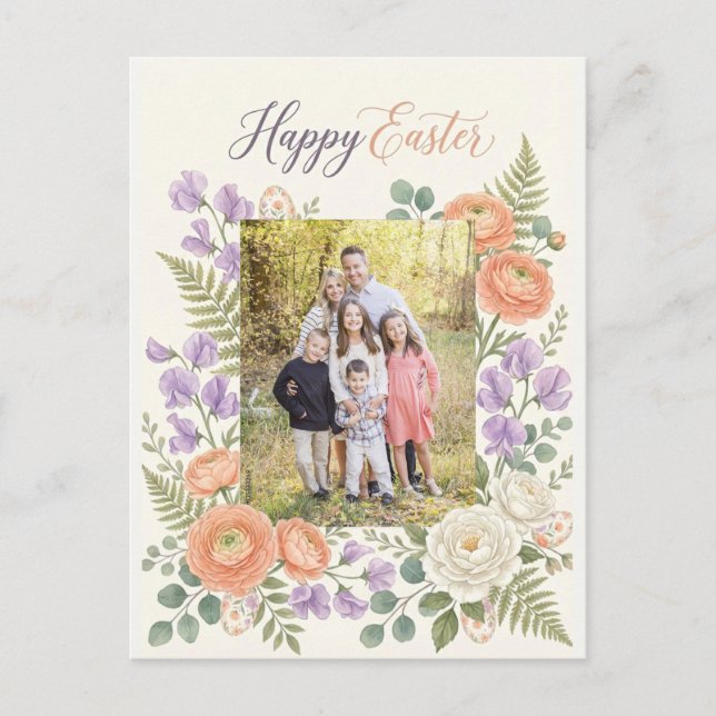 Postal Elegant Floral Easter Blessings Brunch Invitation  (Anverso)