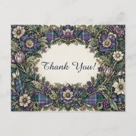 Postal Elegant Floral Plaid Thank You