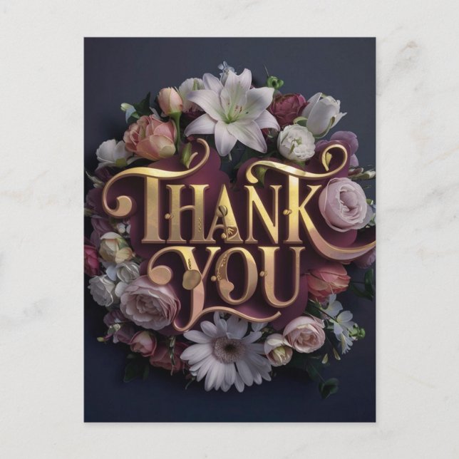 Postal Elegant Floral “Thank You” Gold Lettering Design (Anverso)
