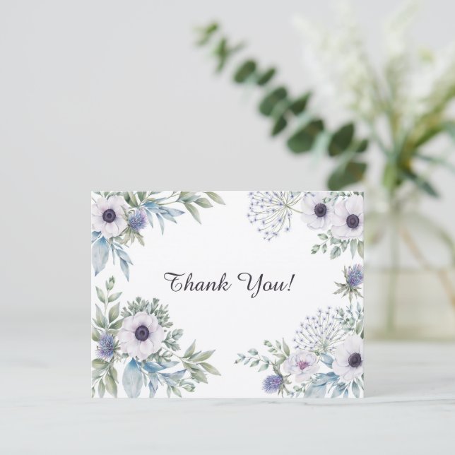 Postal Elegant Floral Watercolor Thank You  (Anverso de pie)