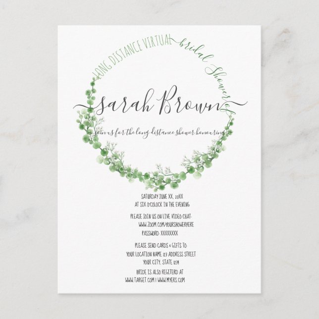 POSTAL ELEGANT FOLIAGE VERDE Y BEIGE PARA BABY SHOWER (Anverso)