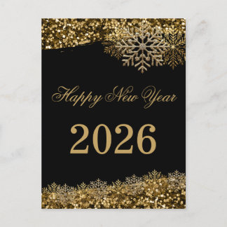 Postal Elegant Gold Confetti Snowflakes New Year 2026