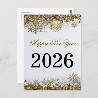 Postal Elegant Gold Glitter Snowflake New Year Party