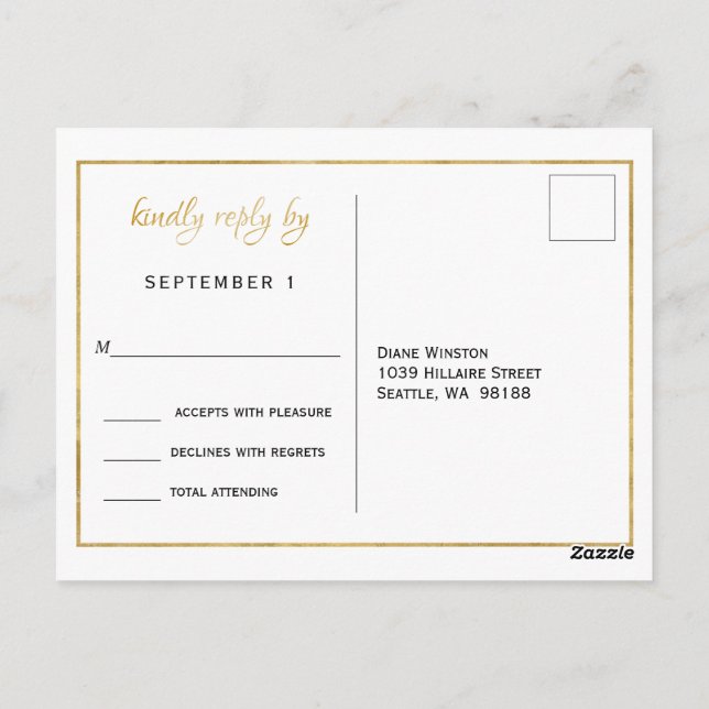 Postal Elegant Gold Script Wedding RSVP (Reverso)