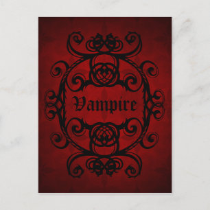 Postal Elegant gothic vampire damask red and black
