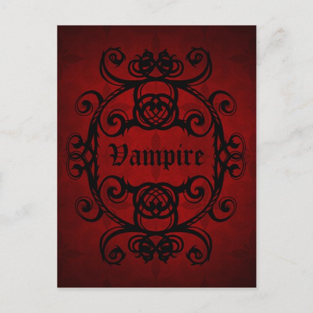 Postal Elegant gothic vampire damask red and black (Anverso)
