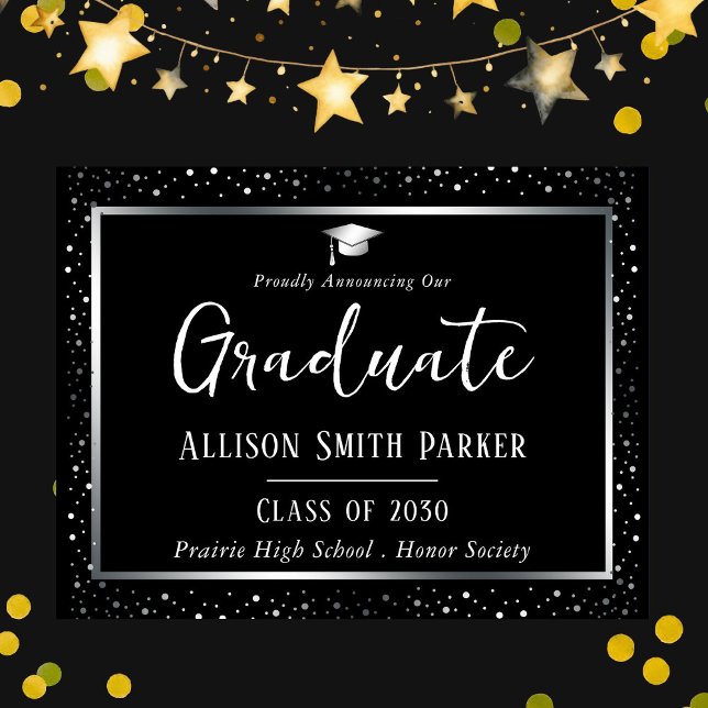 Postal Elegant Graduation Announcement Black and Silver (Subido por el creador)