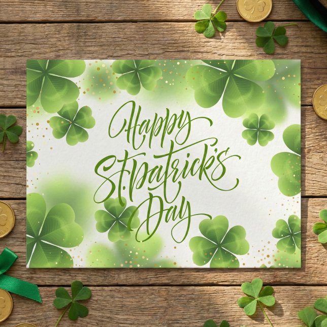 Postal Elegant Green Gold Glitter St Patricks Day Script (Subido por el creador)