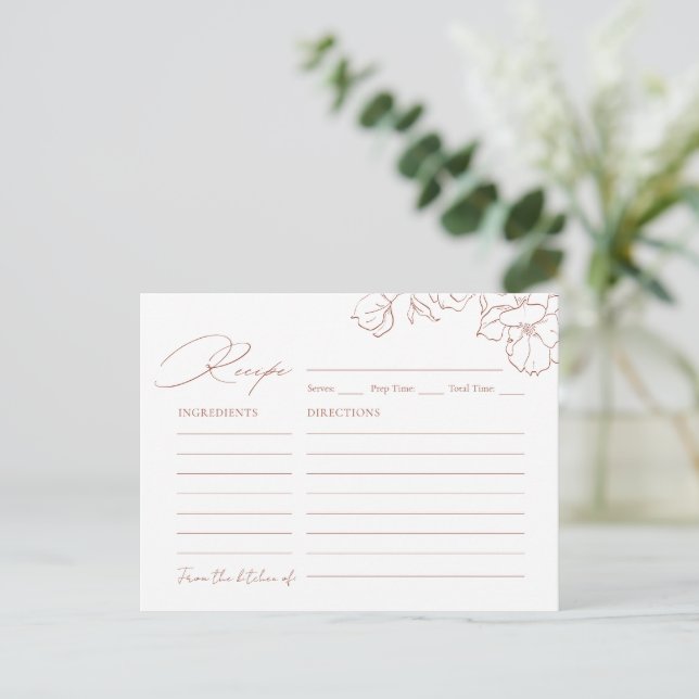 Postal Elegant hand drawn floral terracotta Recipe Card (Anverso de pie)
