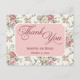 Postal Elegant Pastel Roses Shabby Chic Wedding Thank You
