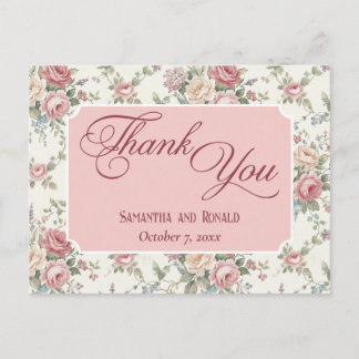 Postal Elegant Pastel Roses Shabby Chic Wedding Thank You
