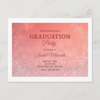 Postal Elegant Peach Floral Graduation Party Invitation