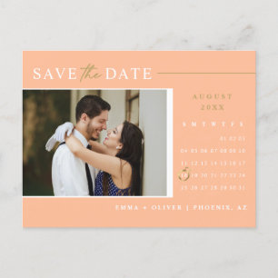 Postal Elegant Peach Gold Save the Date Calendar QR Code