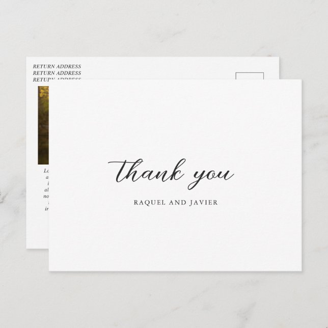 Postal Elegant Photo Classic Wedding Thank You (Anverso / Reverso)