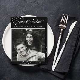 Postal Elegant Photo Minimalist Black White Save the Date