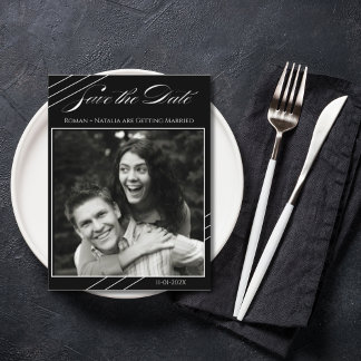Postal Elegant Photo Minimalist Black White Save the Date