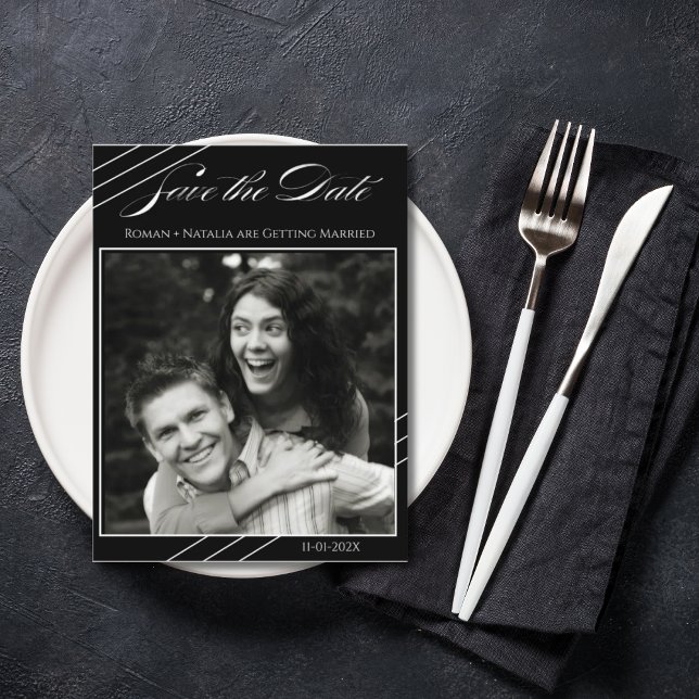 Postal Elegant Photo Minimalist Black White Save the Date (Subido por el creador)