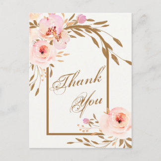 Postal Elegant Pink Blush Floral Wedding Photo Thank You