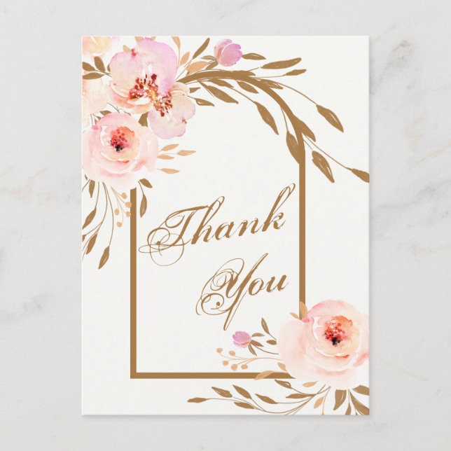 Postal Elegant Pink Blush Floral Wedding Photo Thank You (Anverso)