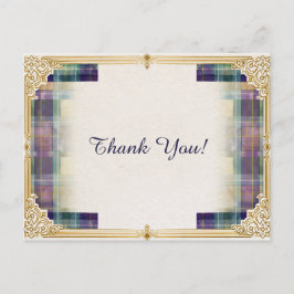 Postal Elegant Plaid Gold Frame Thank You