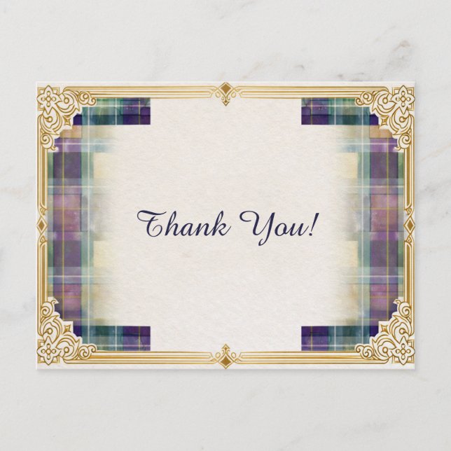 Postal Elegant Plaid Gold Frame Thank You (Anverso)