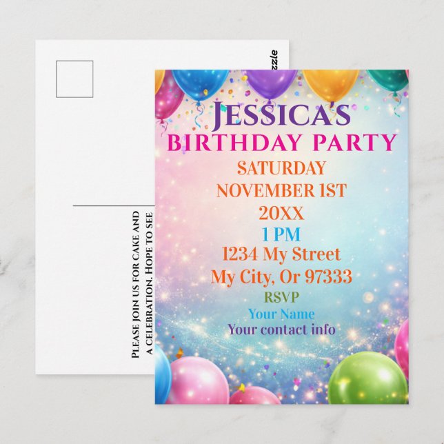 Postal Elegant Poppies Black Birthday Invitation (Anverso / Reverso)