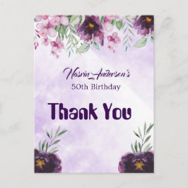 Postal Elegant Purple Floral Birthday Invitation
