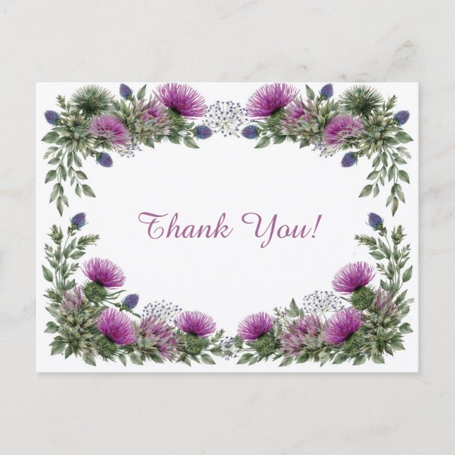 Postal Elegant Purple Thistle Floral Thank You  (Anverso)