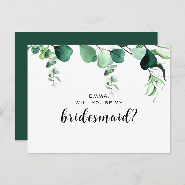 Postal Elegant Sage Green Eucalyptus Foliage Bridesmaid (Anverso / Reverso)