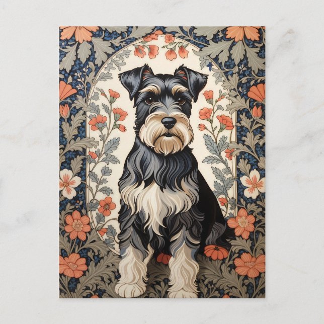 Postal Elegant Schnauzer William Morris Inspired Floral (Anverso)