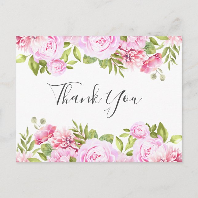 Postal Elegant script Rose banner Business Gracias (Anverso)