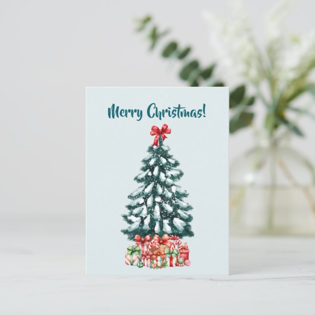 Postal Elegant Snowy Christmas Tree Postcard (Anverso de pie)
