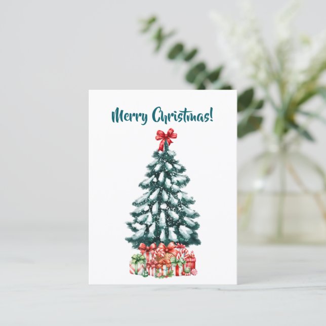 Postal Elegant Snowy Christmas Tree Postcard (Anverso de pie)