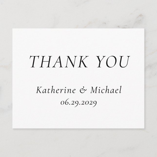 Postal Elegant Timeless White Wedding Thank You Postcards (Anverso)