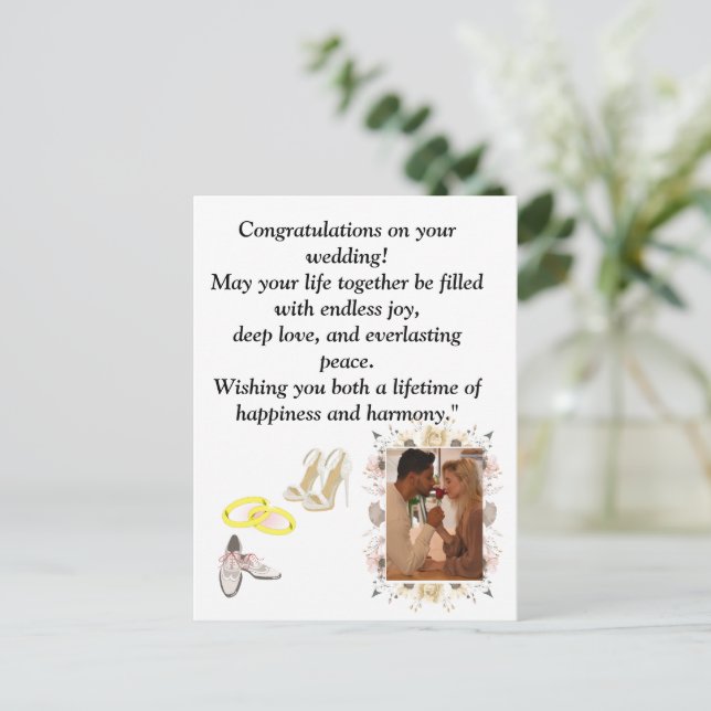 Postal Elegant Wedding Congratulations Card | Romantic Fl (Anverso de pie)