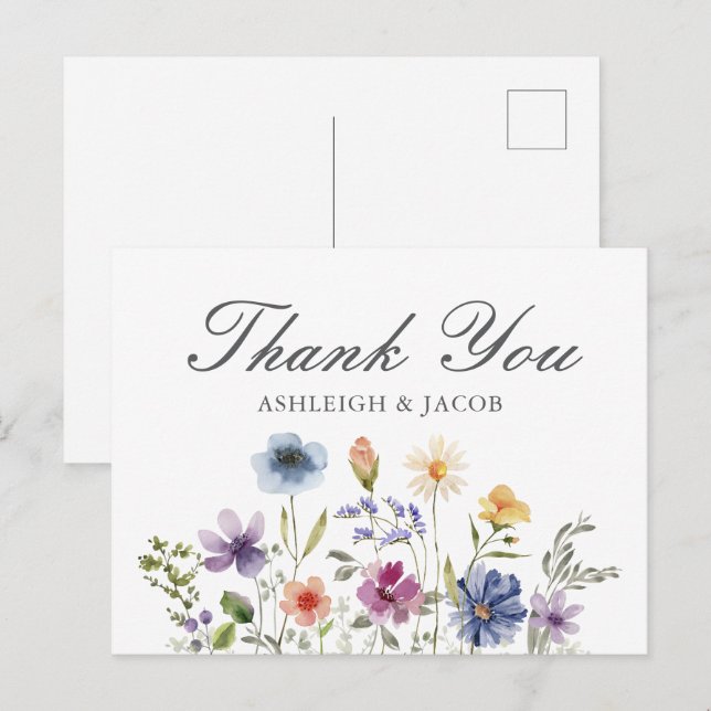 Postal Elegant Wildflower Spring Wedding Custom Thank You (Anverso / Reverso)
