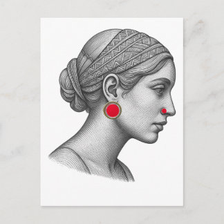 Postal Elegant Woman Portrait with Red Accents 