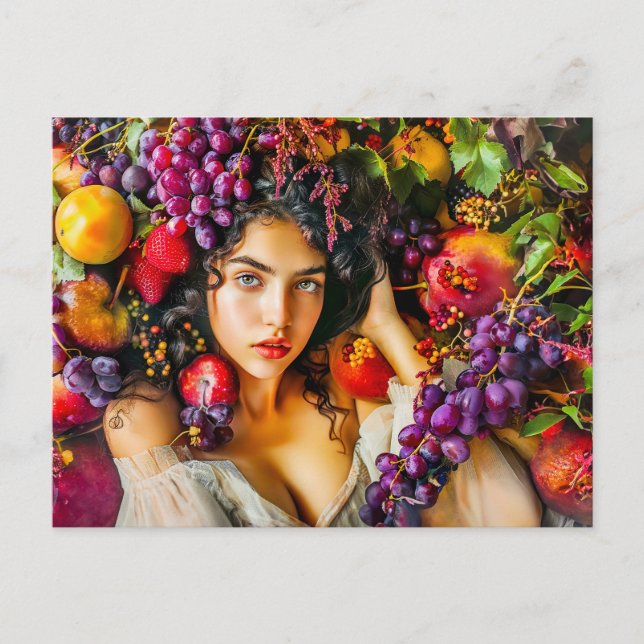 Postal Elegant woman with pomegranate grapes and floral c (Anverso)