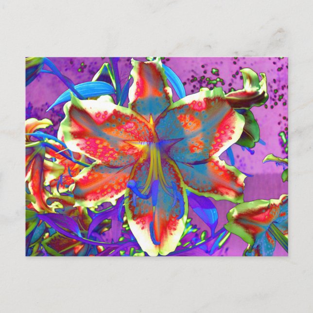 Postal Elegante abstracto retro azul rojo floral acuarela (Anverso)
