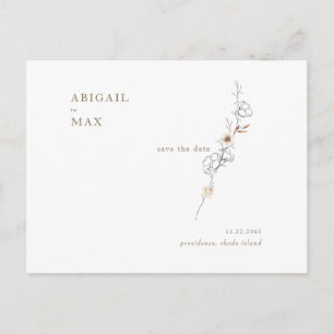Postal Elegante Acento Floral de Boda para Guardar la Fec