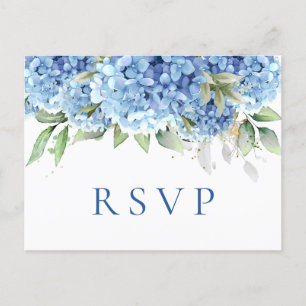 Postal Elegante acuarela azul Hydrangea Wedding RSVP
