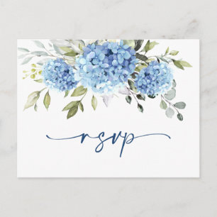 Postal Elegante acuarela azul Hydrangea Wedding RSVP