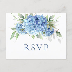 Postal Elegante acuarela azul Hydrangea Wedding RSVP