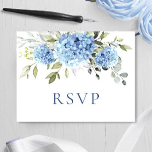 Postal Elegante acuarela azul Hydrangea Wedding RSVP