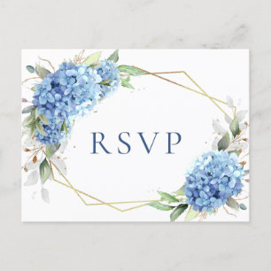 Postal Elegante acuarela azul Hydrangea Wedding RSVP